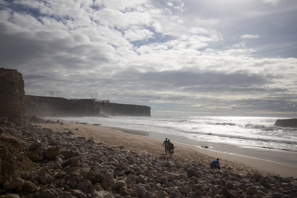 Bodyboarders in Tonel Beach in Sagres